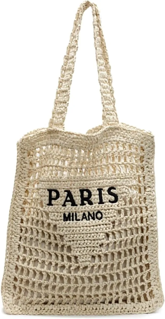 Beach Woven Crochet Bag for Women Straw Hobo Mesh Tote Knit Bags, for Daily Picnic Summer Holiday Travel Vacation