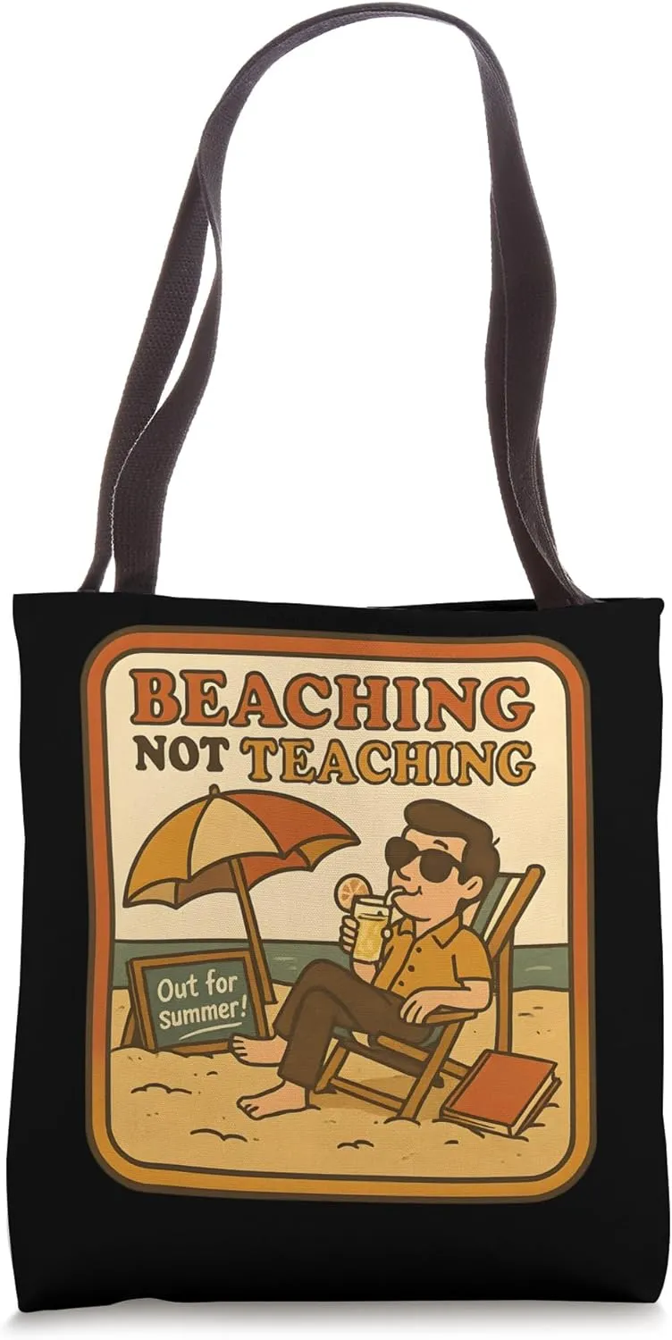 Beaching Not Teaching Retro Summer Break Teacher Design Tote Bag