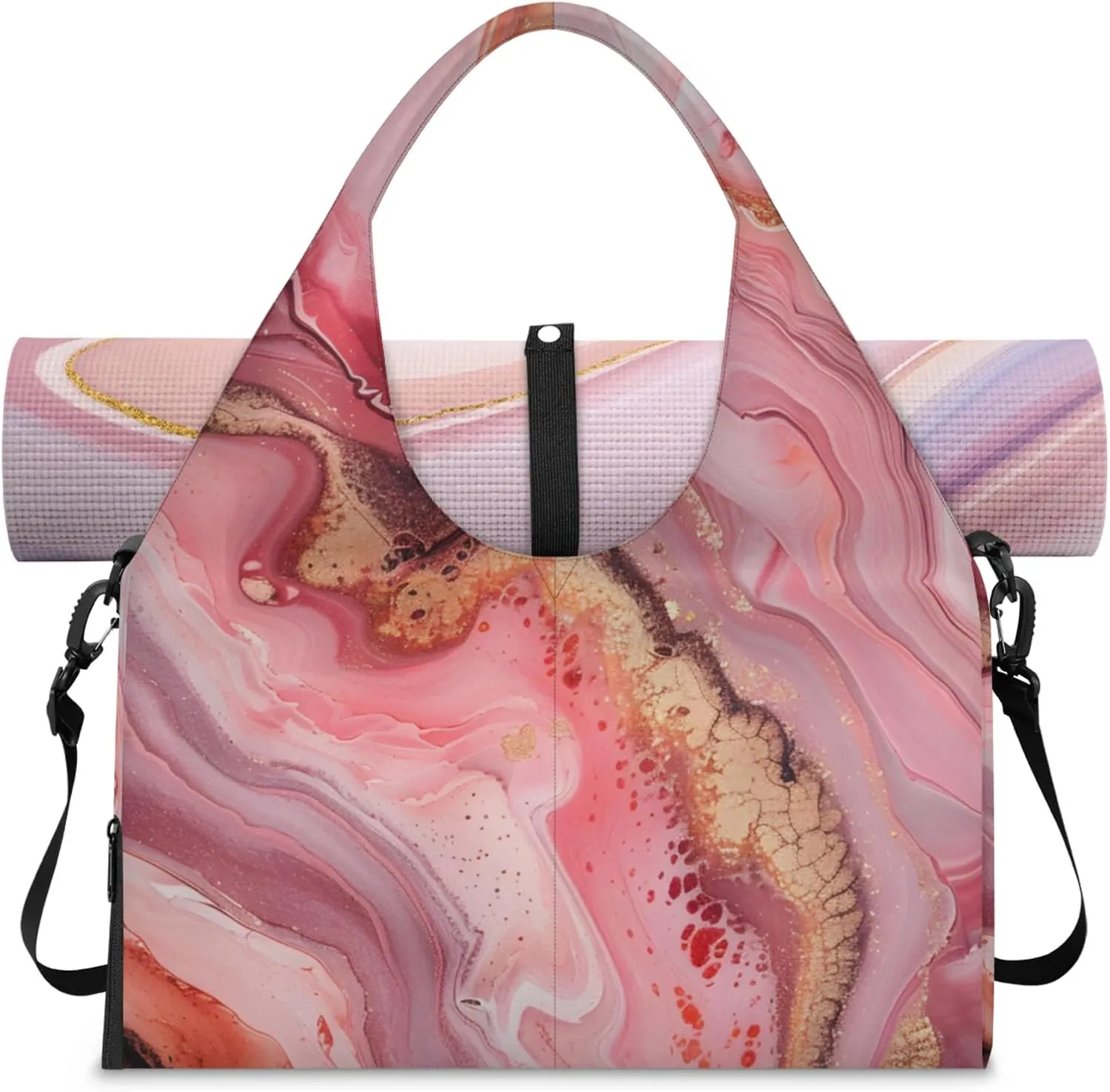 Beautiful Marble Paper Gym Bag Yoga Mat Tote for Women with Shoes Compartment Lightweight Duffle Travel Carrier Wet Dry Storage Pockets Adjustable Pilates Mats Shoulder Bags for Sport Swim