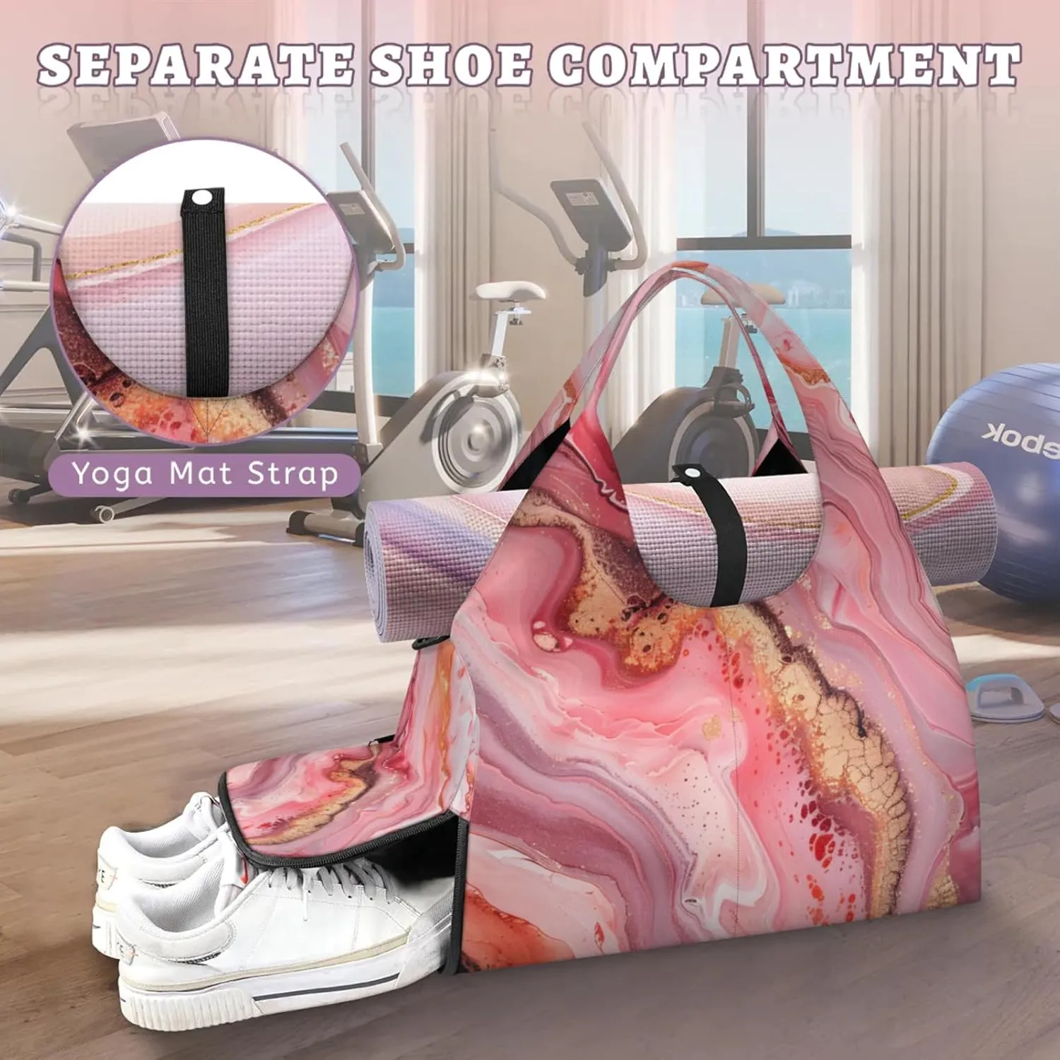 Beautiful Marble Paper Gym Bag Yoga Mat Tote for Women with Shoes Compartment Lightweight Duffle Travel Carrier Wet Dry Storage Pockets Adjustable Pilates Mats Shoulder Bags for Sport Swim