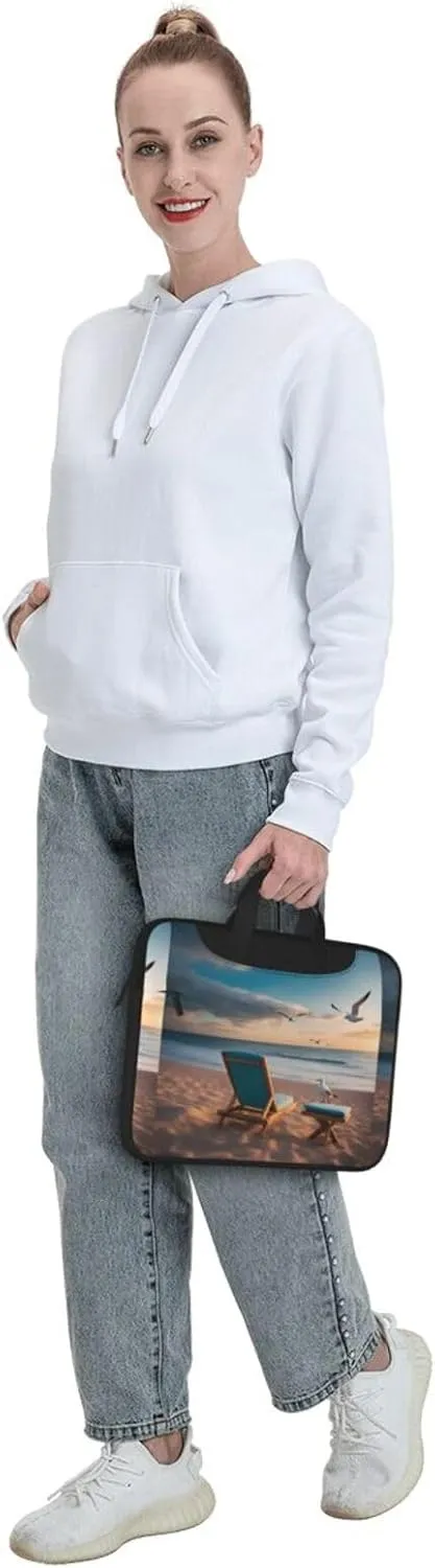 Beautiful Seashore Shockproof Portable Shoulder Laptop Bag For Daily Work Business Meetings