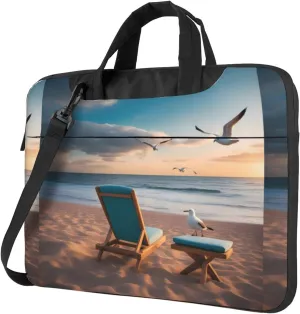 Beautiful Seashore Shockproof Portable Shoulder Laptop Bag For Daily Work Business Meetings