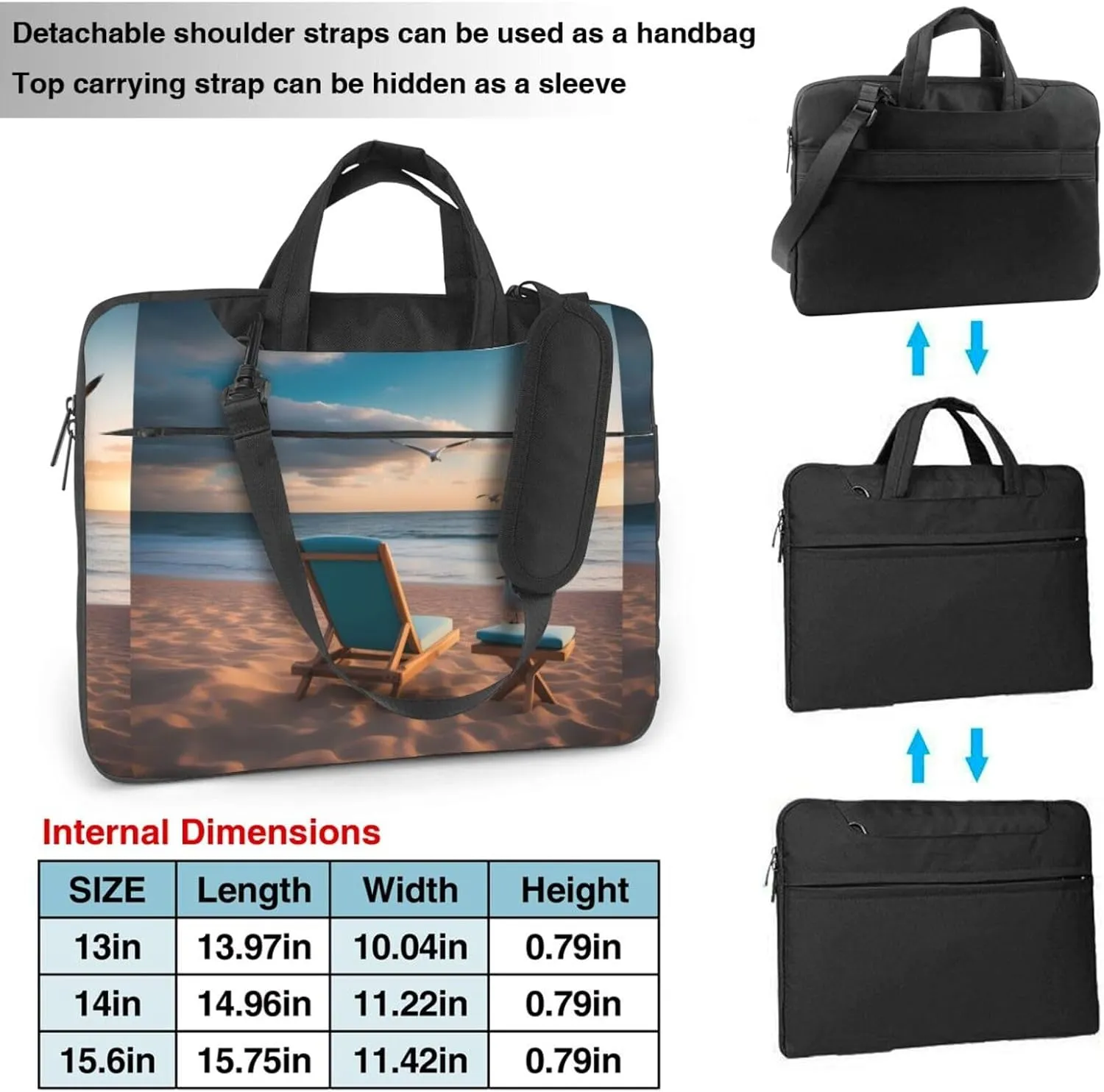 Beautiful Seashore Shockproof Portable Shoulder Laptop Bag For Daily Work Business Meetings