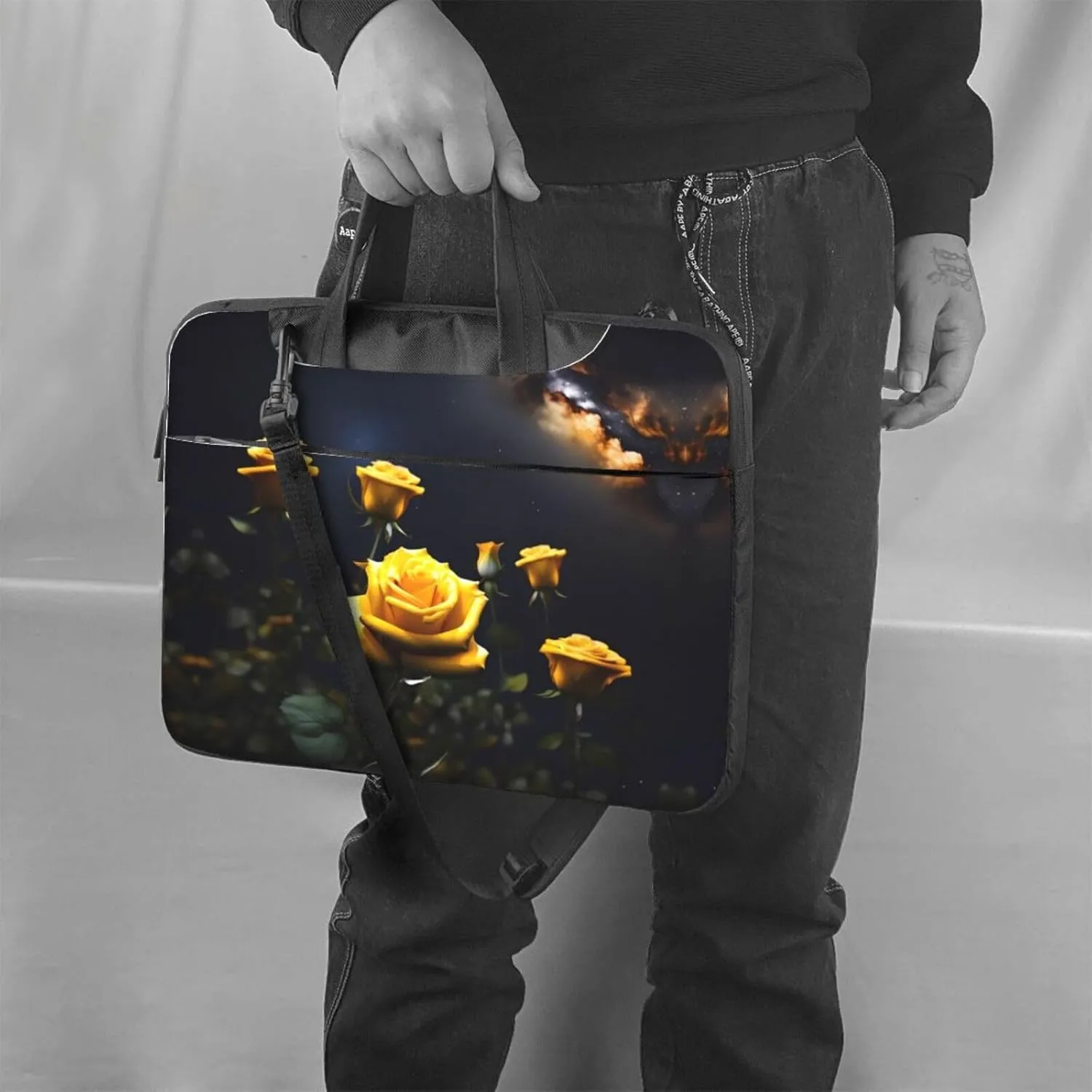 Beautiful yellow roses Pattern Laptop Bag - with Soft Interior, Multiple Pockets - Ideal for Men, Travel and Business