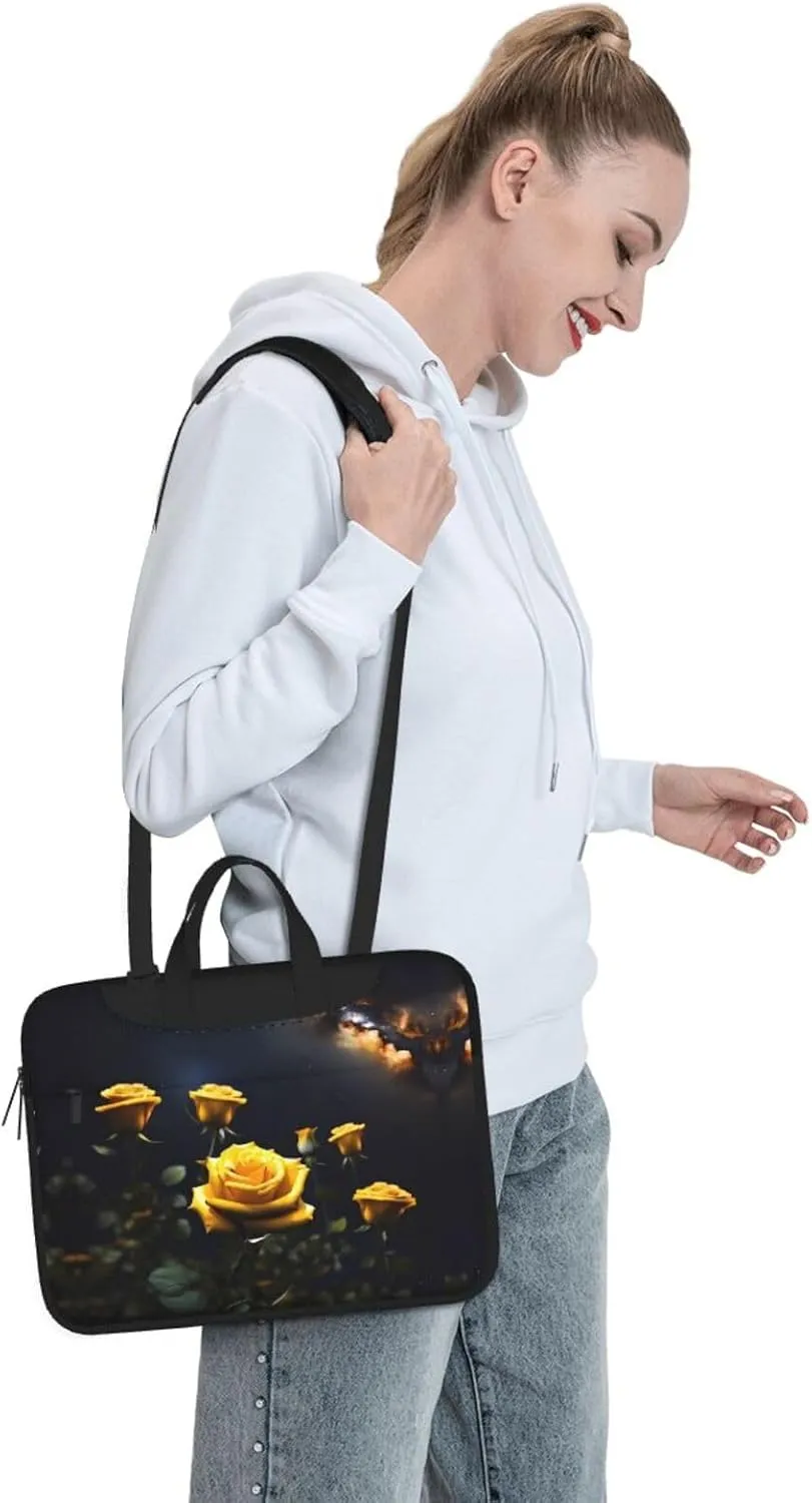 Beautiful yellow roses Pattern Laptop Bag - with Soft Interior, Multiple Pockets - Ideal for Men, Travel and Business