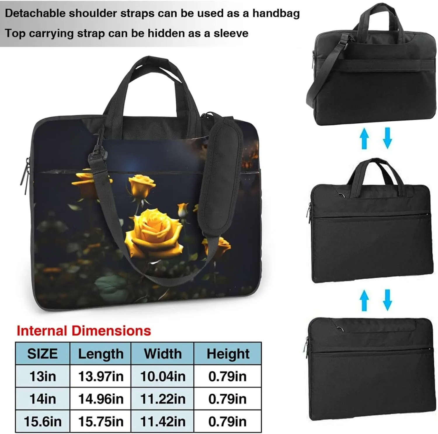 Beautiful yellow roses Pattern Laptop Bag - with Soft Interior, Multiple Pockets - Ideal for Men, Travel and Business