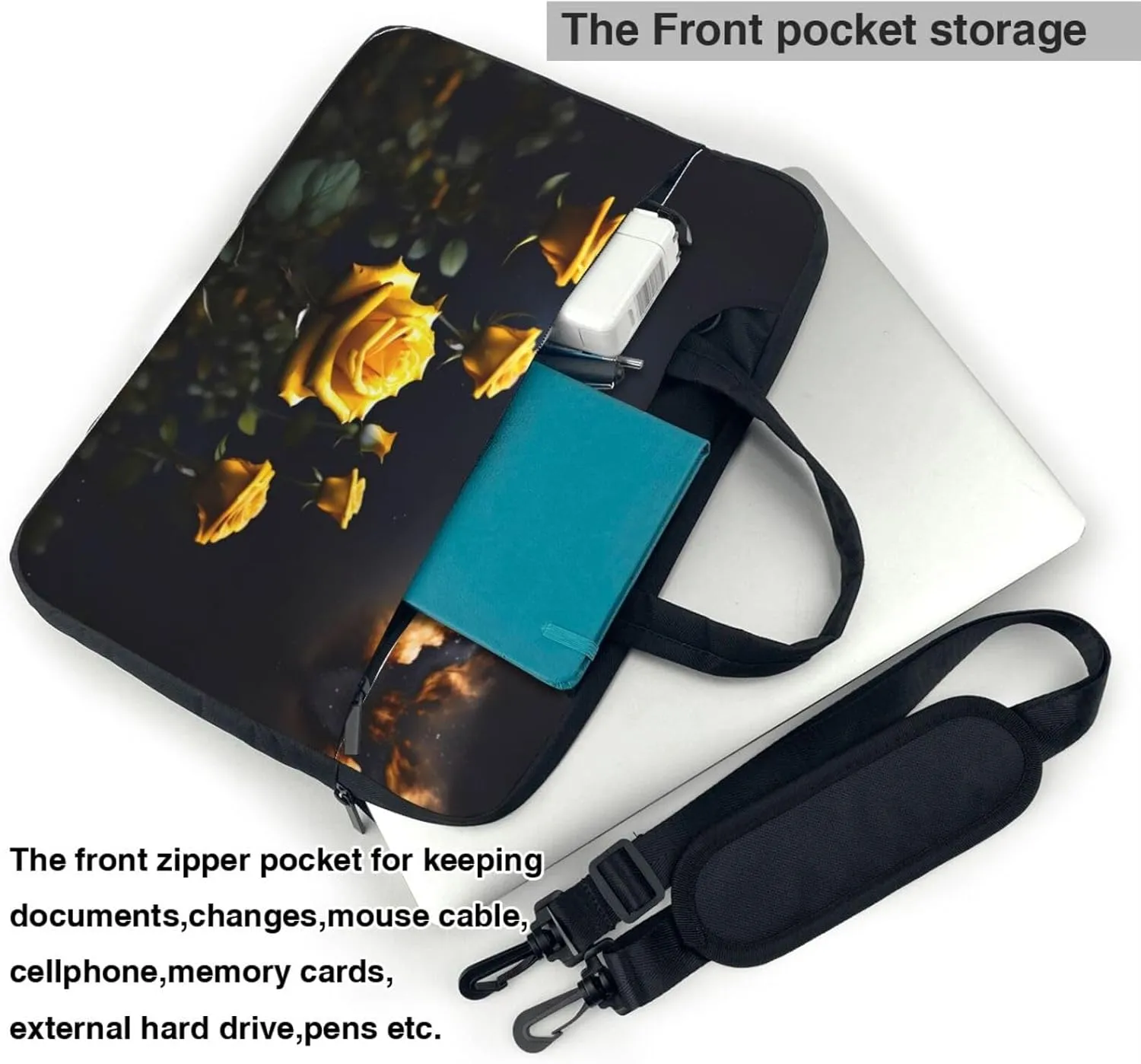 Beautiful yellow roses Pattern Laptop Bag - with Soft Interior, Multiple Pockets - Ideal for Men, Travel and Business