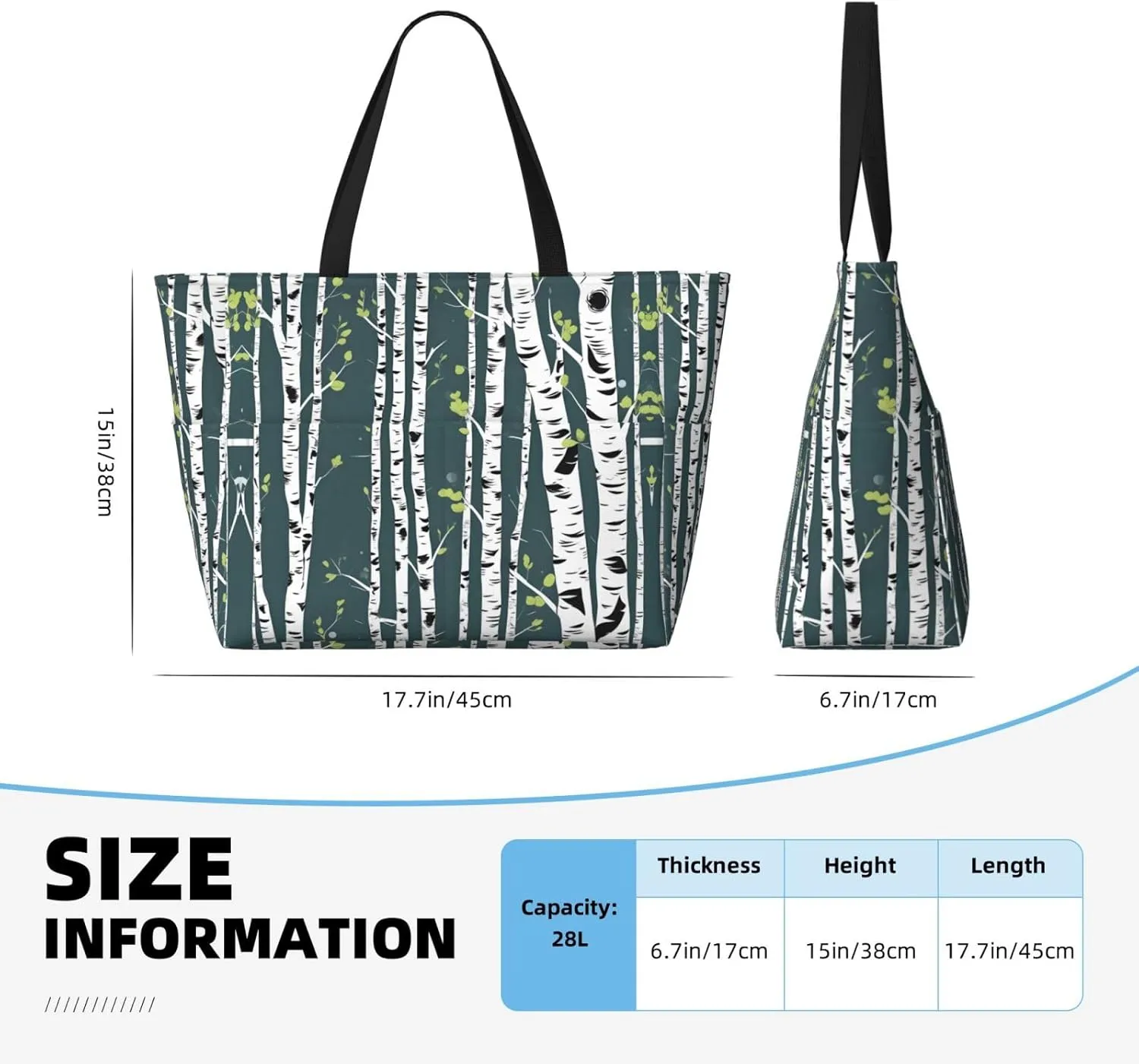 Beauty Birch Tree Large Capacity Foldable Tote Bag Women Beach Tote Bag Handbag Gym Bag Travel Shopping Bag