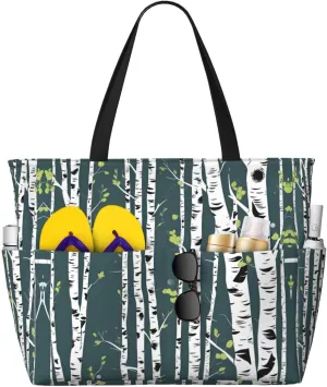 Beauty Birch Tree Large Capacity Foldable Tote Bag Women Beach Tote Bag Handbag Gym Bag Travel Shopping Bag