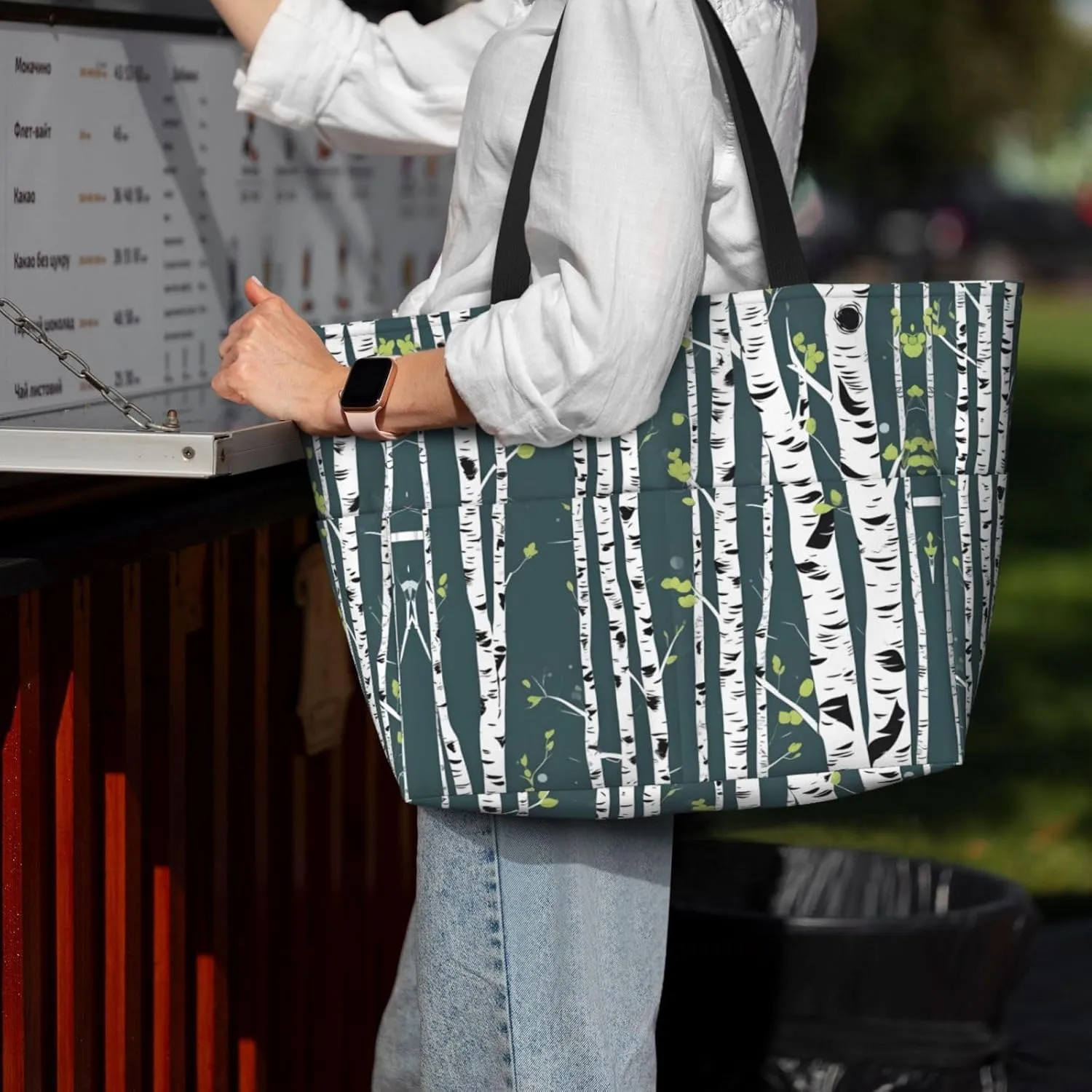 Beauty Birch Tree Large Capacity Foldable Tote Bag Women Beach Tote Bag Handbag Gym Bag Travel Shopping Bag