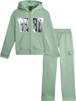 bebe Girls' Sweatsuit Set - 2 Piece Soft Fleece Full Zip Up Hoodie and Cargo Pants Set for Girls (7-12)