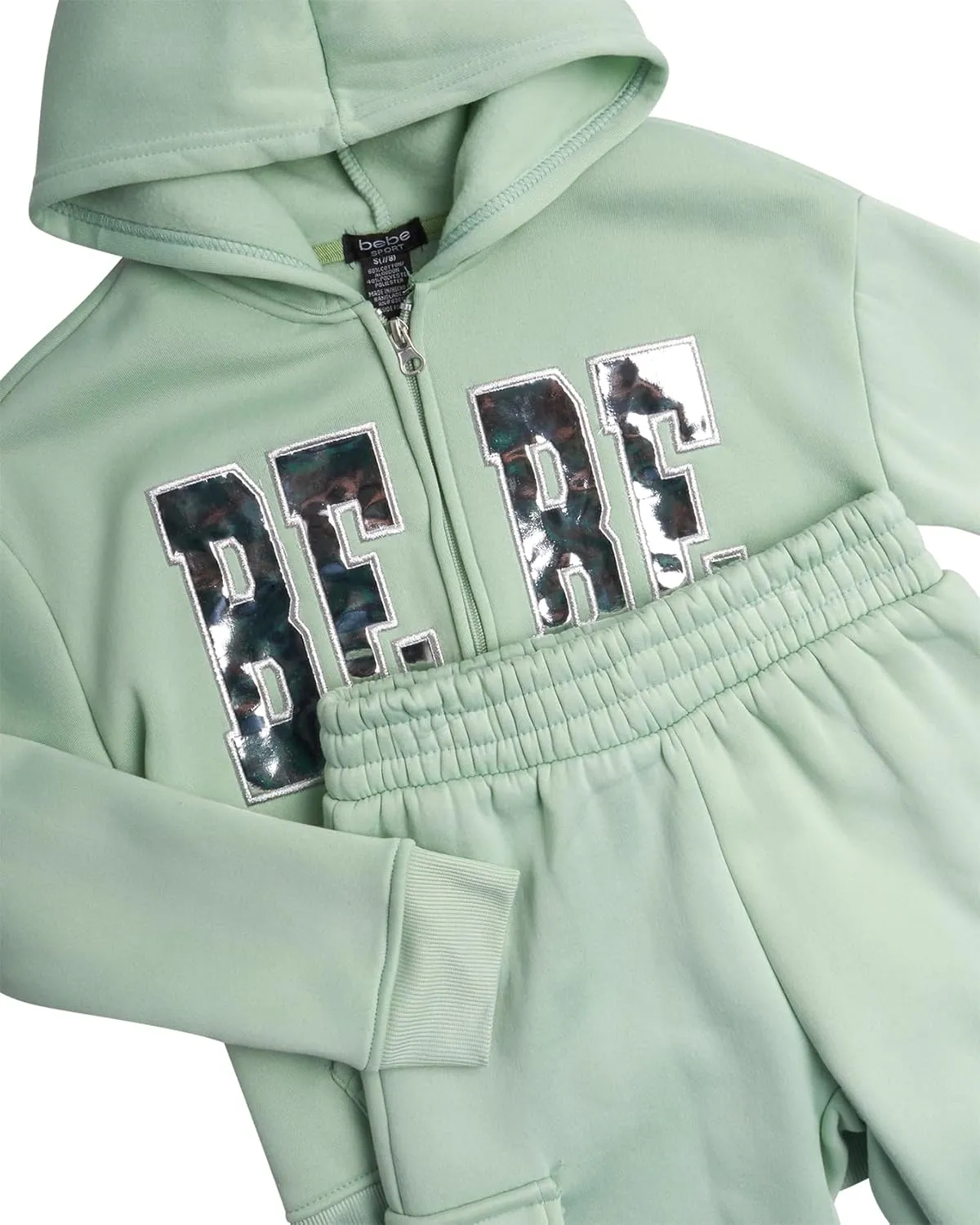 bebe Girls' Sweatsuit Set - 2 Piece Soft Fleece Full Zip Up Hoodie and Cargo Pants Set for Girls (7-12)
