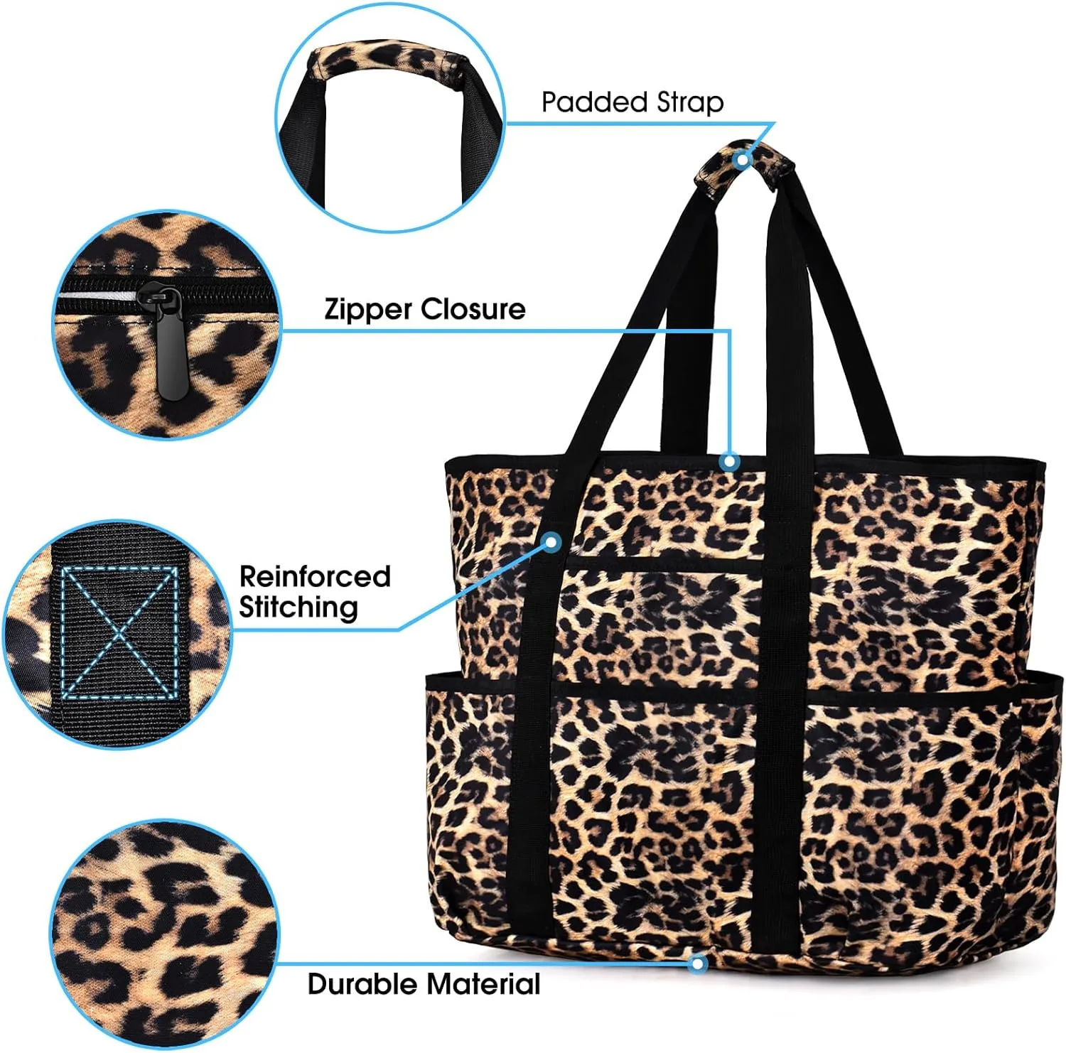 Becokan Beach Bags for Women Large Beach Tote Bag with Zipper Pockets Beach Bag Waterproof Sandproof Travel Nurse Tote Bag