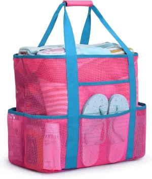 Becokan Beach Bags for Women Mesh Beach Bag for Women Swim Pool Bag Beach Tote Bag for Vacation Zipper Closure 9 Pockets