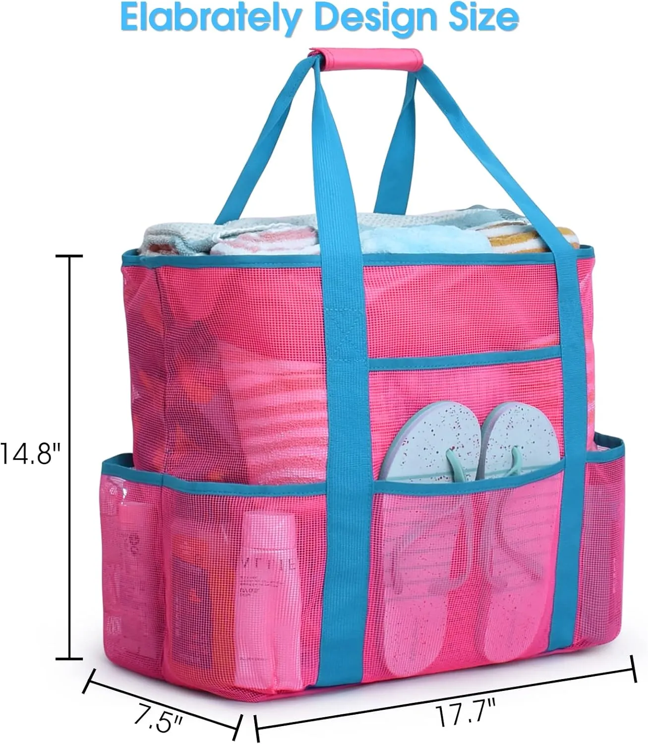 Becokan Beach Bags for Women Mesh Beach Bag for Women Swim Pool Bag Beach Tote Bag for Vacation Zipper Closure 9 Pockets