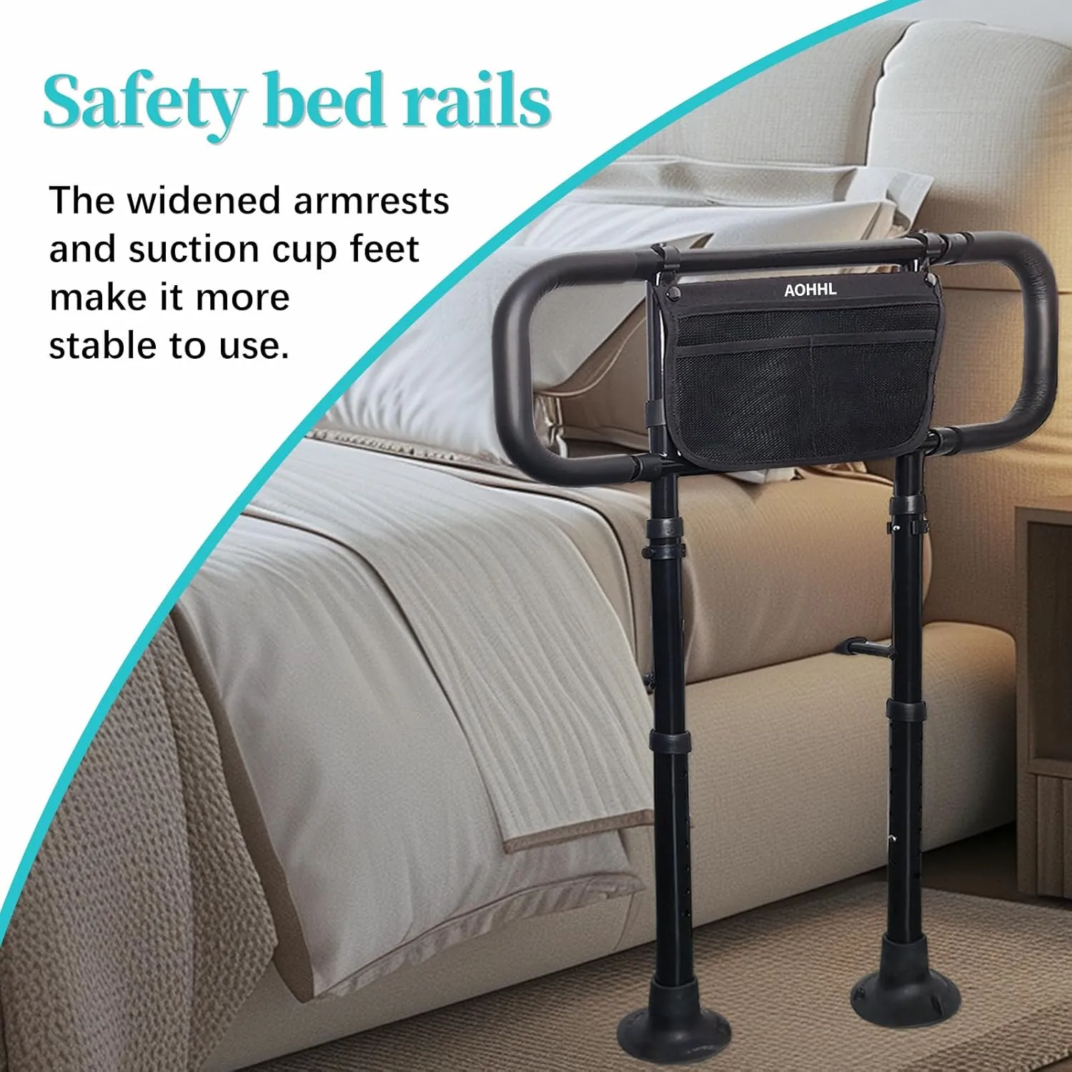 Bed Rails for Elderly Adults Safety with Adjustable Heights Storage Pocket Assist Support Side Railings for Seniors Citizens Slides Under Mattressbed Cane Bed Guard Bed Handles Bars (Black)