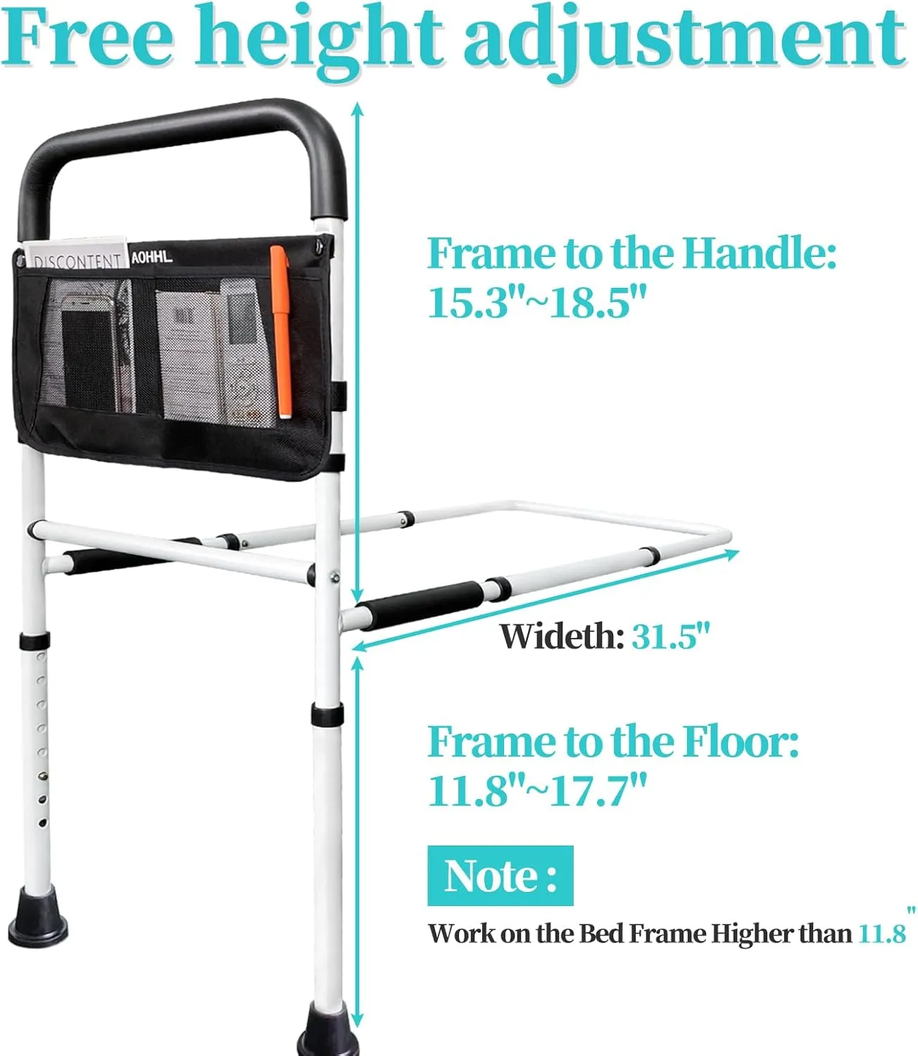 Bed Rails for Elderly Adults Safety with Adjustable Heights Storage Pocket Assist Support Side Railings for Seniors Citizens Slides Under Mattressbed Cane Medical Bed Guard Bed Handles Bars (White)