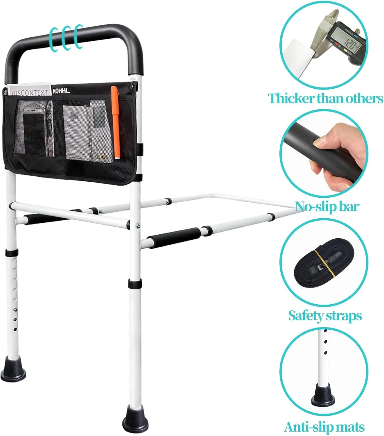 Bed Rails for Elderly Adults Safety with Adjustable Heights Storage Pocket Assist Support Side Railings for Seniors Citizens Slides Under Mattressbed Cane Medical Bed Guard Bed Handles Bars (White)