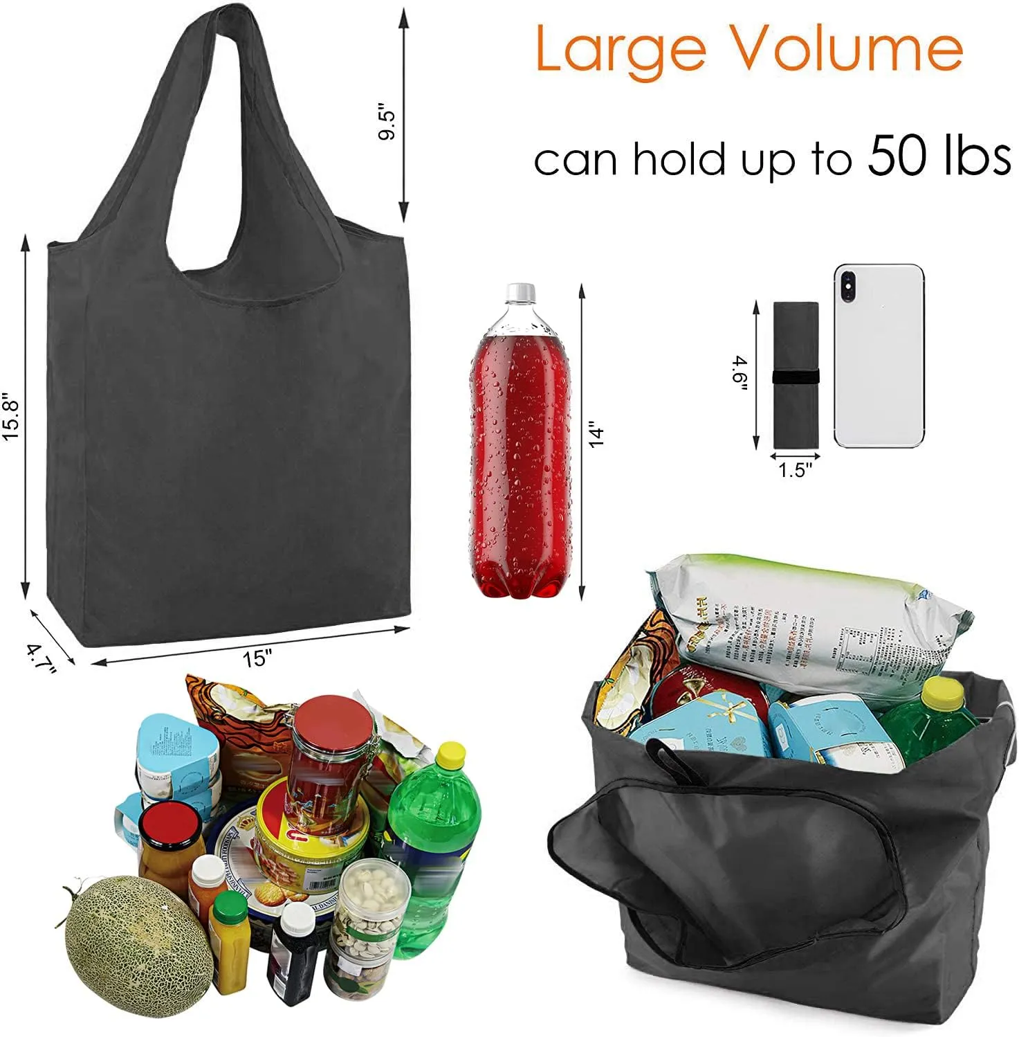 BeeGreen DIY Reusable Grocery Bags Bulk 10 Pack, Reusable Shopping Bags X-Large 50LBS, Machine Washable Kitchen Reusable Bags Heavy Duty, Foldable Tote Bags w Handles for Shopping