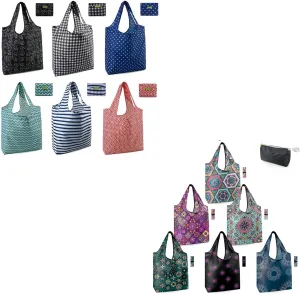 BeeGreen Reusable-Grocery-Bags-Foldable-Machine-Washable-Reusable-Shopping-Bags-Bulk 6 Pack 50LBS, Capacity Machine Washable Polyester Durable Shopping Bags for Men Travel Shopping