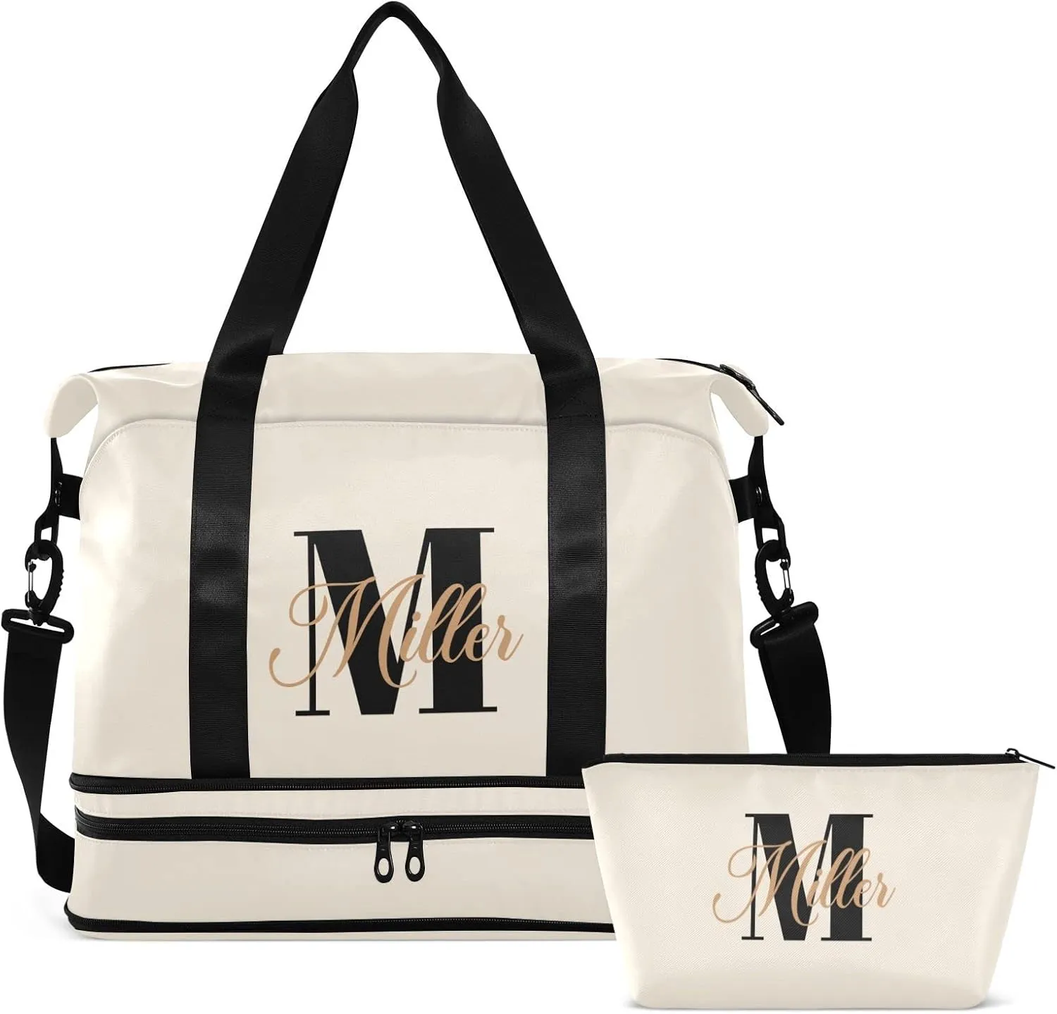 Beige Custom Travel Duffel Bag for Women Men Gym Bag with Shoe Compartment Wet Pocket Personalized Carry On Weekender Overnight Bags for Traveling Gym Workout