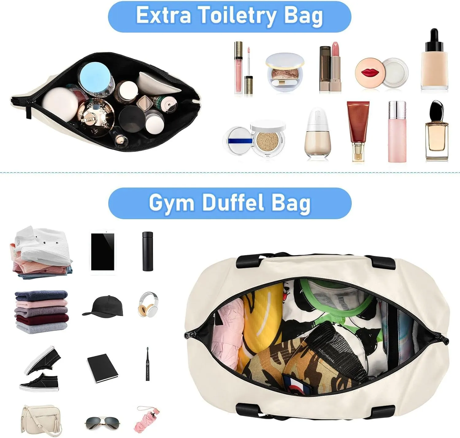 Beige Custom Travel Duffel Bag for Women Men Gym Bag with Shoe Compartment Wet Pocket Personalized Carry On Weekender Overnight Bags for Traveling Gym Workout