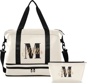 Beige Custom Travel Duffel Bag for Women Men Gym Bag with Shoe Compartment Wet Pocket Personalized Carry On Weekender Overnight Bags for Traveling Gym Workout