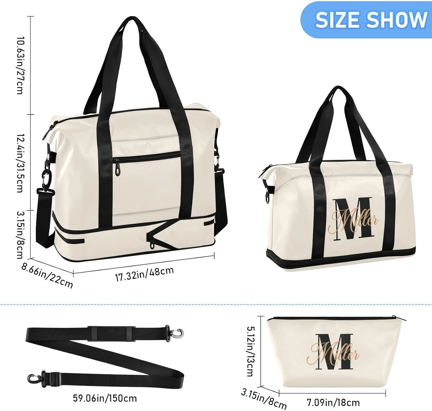 Beige Custom Travel Duffel Bag for Women Men Gym Bag with Shoe Compartment Wet Pocket Personalized Carry On Weekender Overnight Bags for Traveling Gym Workout
