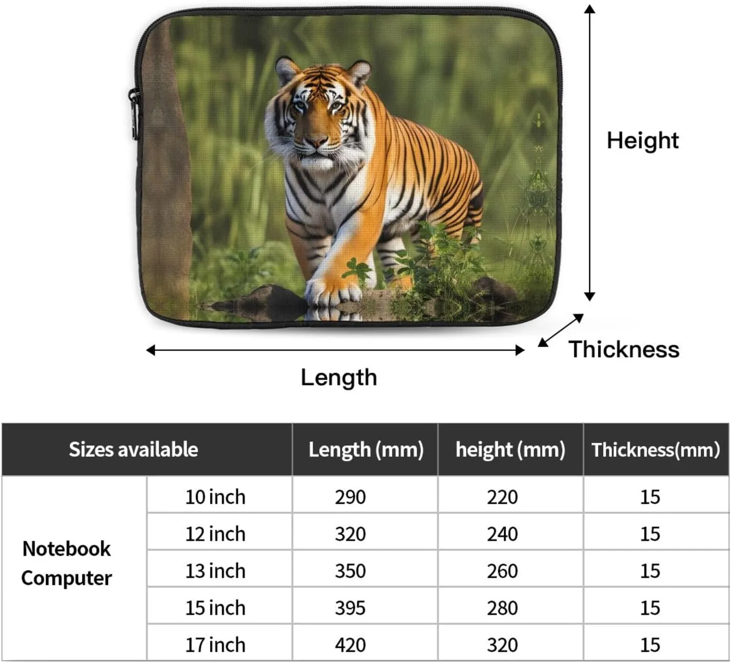 Bengal Tiger Pattern Shockproof Portable Laptop 15 inch Sleeve Bag for Men and Women - Ideal for Business Travel, School, and Daily Use