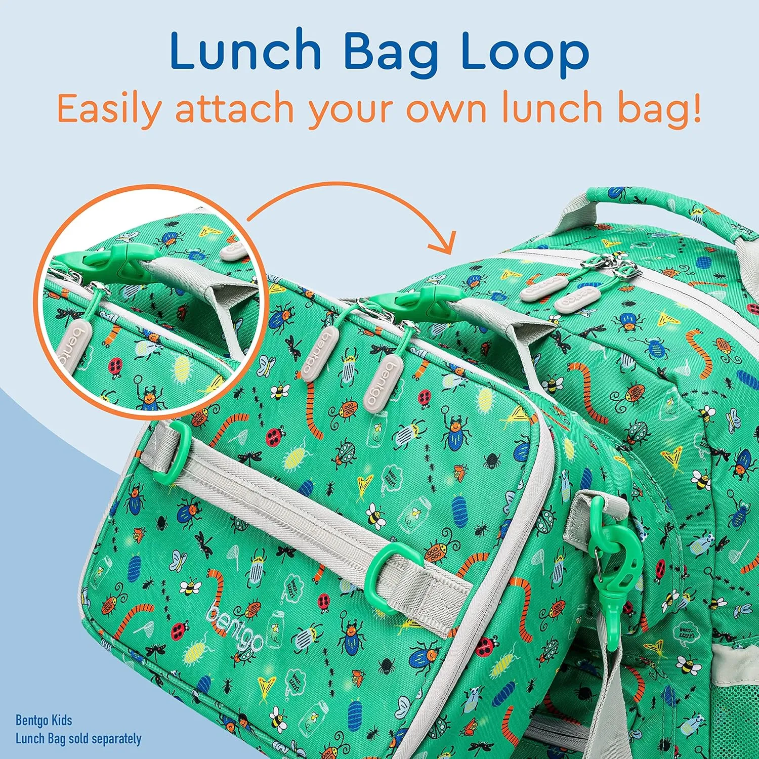 Bentgo Kids Backpack - Lightweight 14” Backpack in Fun Prints for School, Travel, & Daycare, Ideal for Ages 4 , Roomy Interior, Durable & Water-Resistant Fabric, & Loop for Lunch Bag (Bug Buddies)