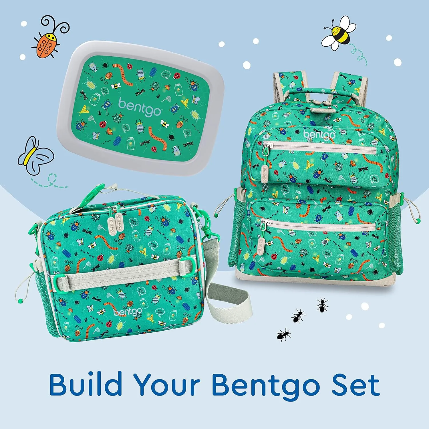 Bentgo Kids Backpack - Lightweight 14” Backpack in Fun Prints for School, Travel, & Daycare, Ideal for Ages 4 , Roomy Interior, Durable & Water-Resistant Fabric, & Loop for Lunch Bag (Bug Buddies)