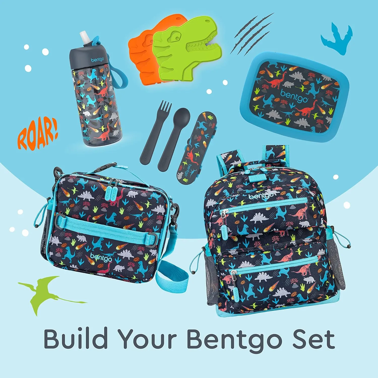 Bentgo Kids Backpack - Lightweight 14” Backpack in Fun Prints for School, Travel, & Daycare, Ideal for Ages 4 , Roomy Interior, Durable & Water-Resistant Fabric, & Loop for Lunch Bag (Dinosaur)