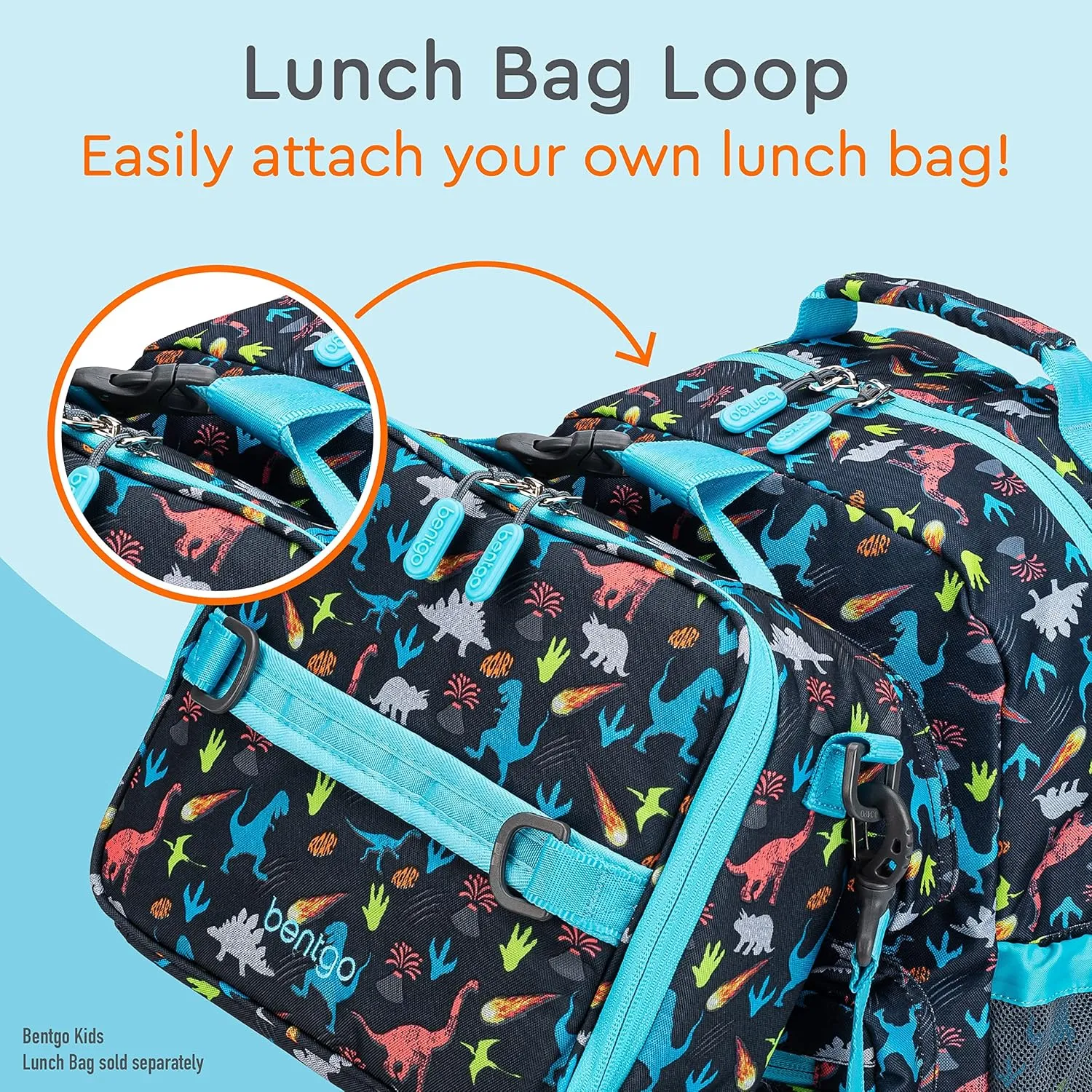 Bentgo Kids Backpack - Lightweight 14” Backpack in Fun Prints for School, Travel, & Daycare, Ideal for Ages 4 , Roomy Interior, Durable & Water-Resistant Fabric, & Loop for Lunch Bag (Dinosaur)