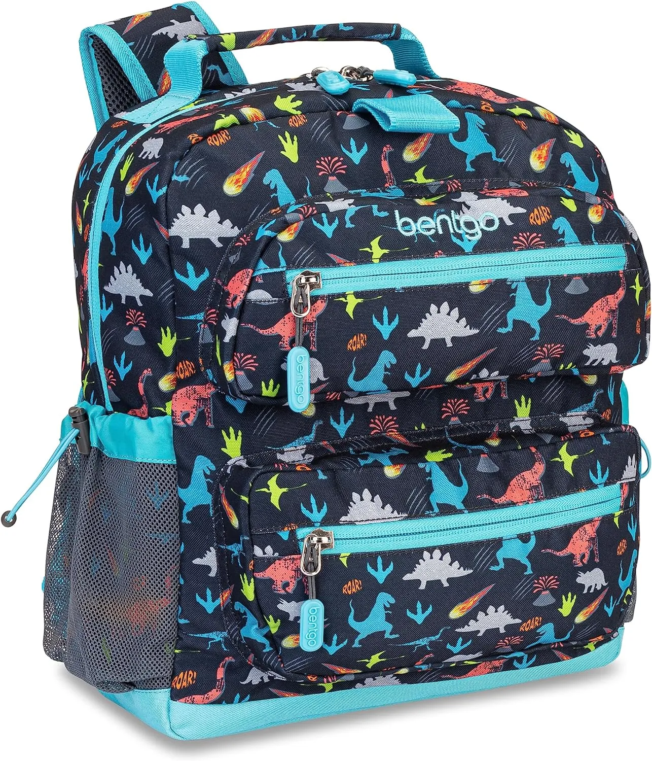 Bentgo Kids Backpack - Lightweight 14” Backpack in Fun Prints for School, Travel, & Daycare, Ideal for Ages 4 , Roomy Interior, Durable & Water-Resistant Fabric, & Loop for Lunch Bag (Dinosaur)