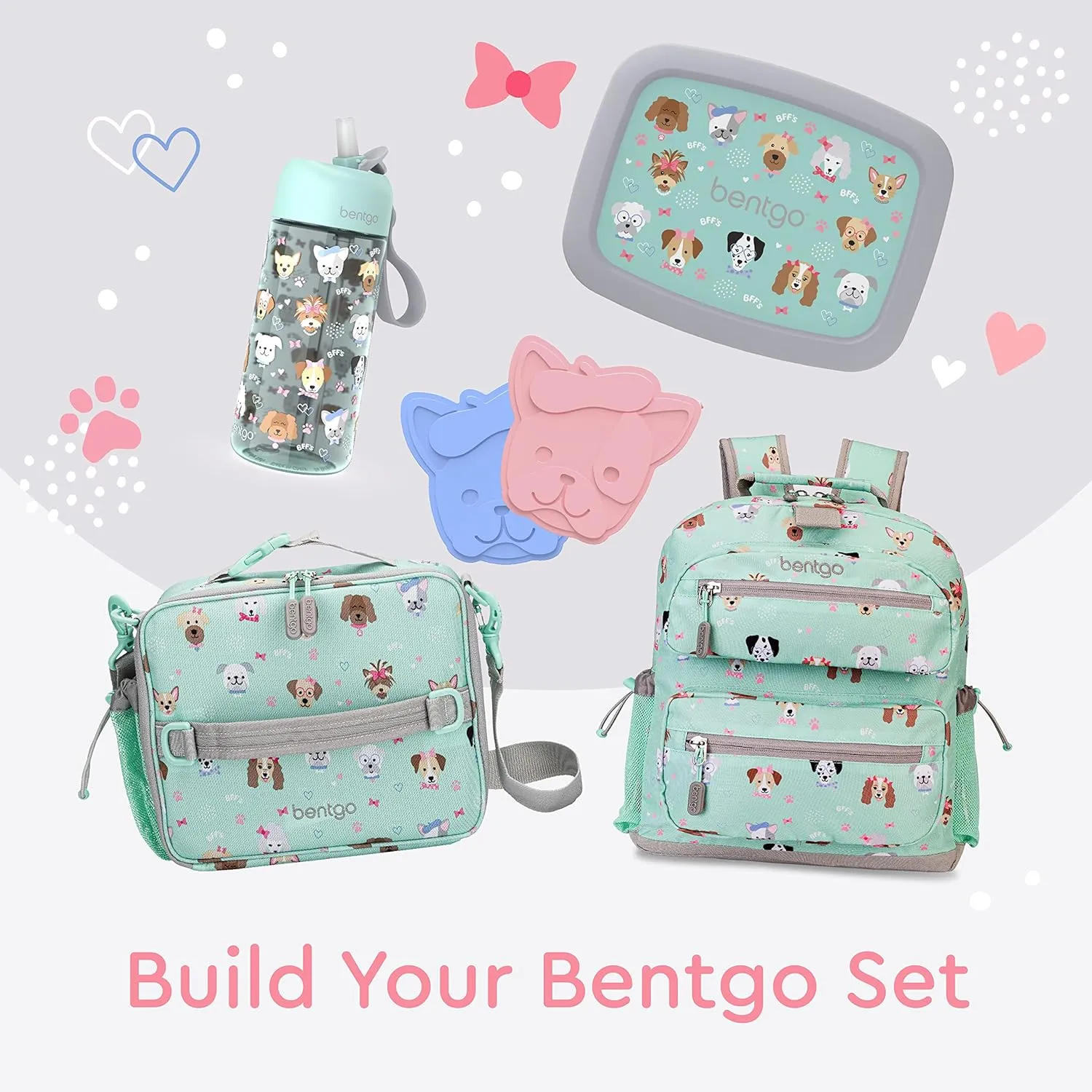 Bentgo Kids Backpack - Lightweight 14” Backpack in Fun Prints for School, Travel, & Daycare, Ideal for Ages 4 , Roomy Interior, Durable & Water-Resistant Fabric, & Loop for Lunch Bag (Puppy Love)