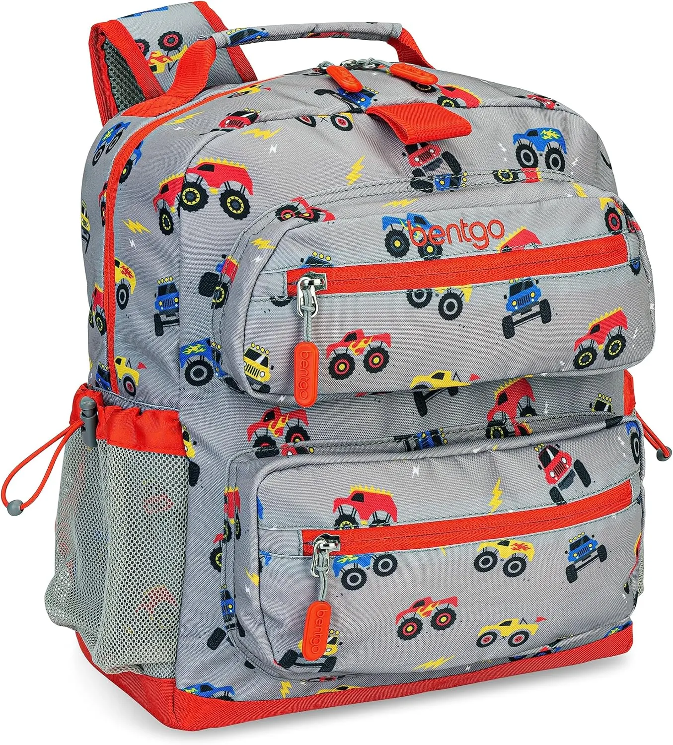 Bentgo Kids Backpack - Lightweight 14” Backpack in Fun Prints for School, Travel, & Daycare, Ideal for Ages 4 , Roomy Interior, Durable & Water-Resistant Fabric, & Loop for Lunch Bag (Trucks)