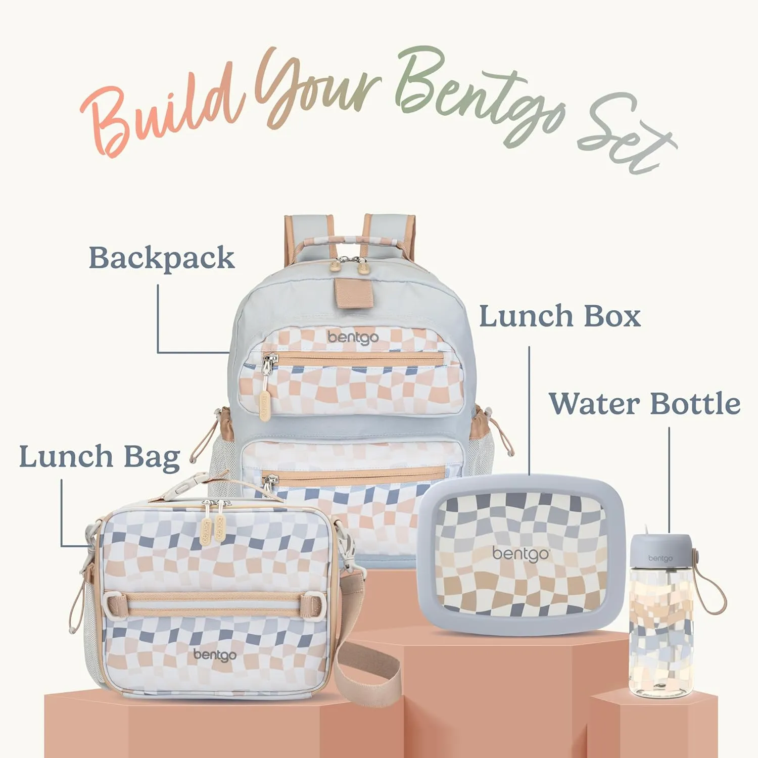 Bentgo Kids Backpack (Whimsy & Wonder Collection) - Lightweight 14’’ for School, Travel & Daycare - Ideal for Kids 4 , Durable & Water-Resistant, Roomy Interior, Loop for Lunch Bag (Checker Gradient)