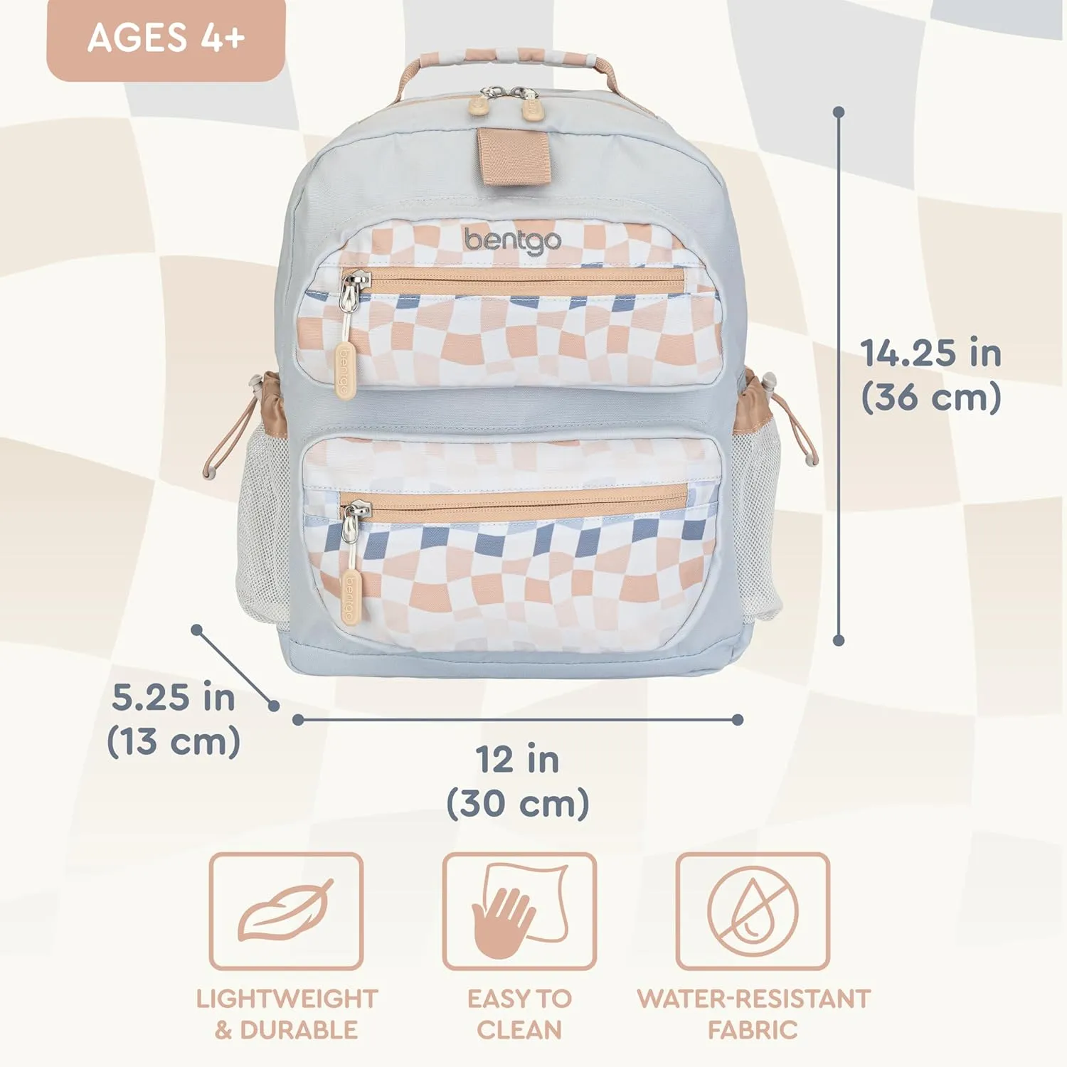 Bentgo Kids Backpack (Whimsy & Wonder Collection) - Lightweight 14’’ for School, Travel & Daycare - Ideal for Kids 4 , Durable & Water-Resistant, Roomy Interior, Loop for Lunch Bag (Checker Gradient)