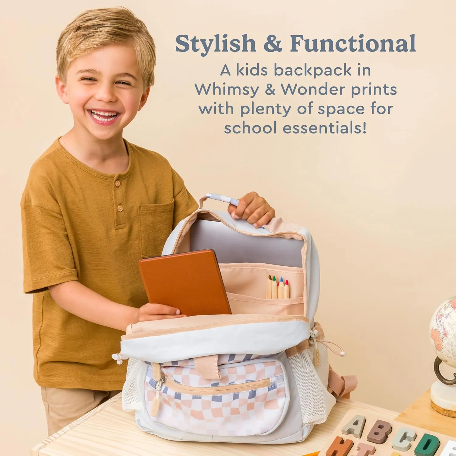 Bentgo Kids Backpack (Whimsy & Wonder Collection) - Lightweight 14’’ for School, Travel & Daycare - Ideal for Kids 4 , Durable & Water-Resistant, Roomy Interior, Loop for Lunch Bag (Checker Gradient)
