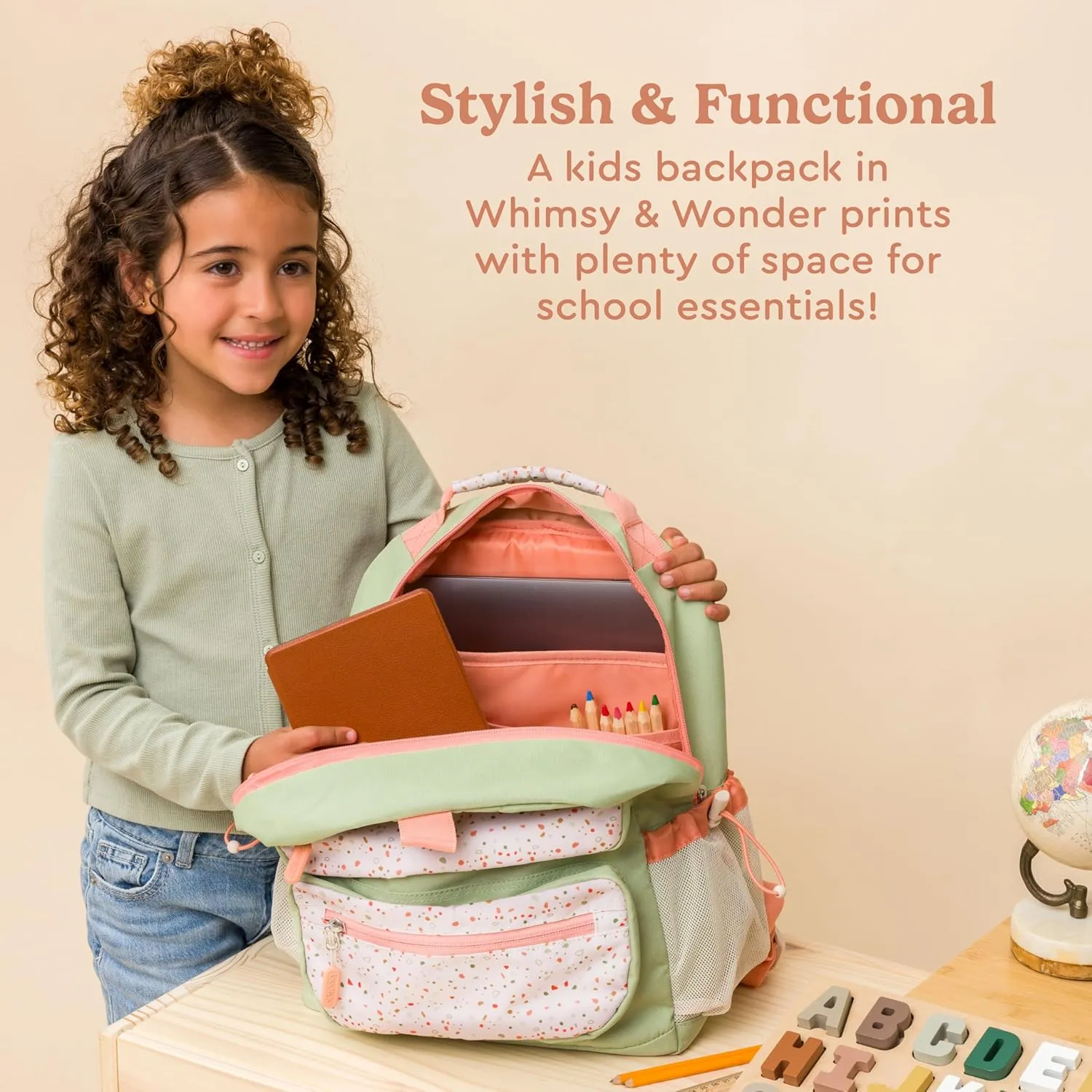 Bentgo Kids Backpack (Whimsy & Wonder Collection) - Lightweight 14’’ for School, Travel & Daycare - Ideal for Kids 4 , Durable & Water-Resistant, Roomy Interior, Loop for Lunch Bag (Geo Speckle)