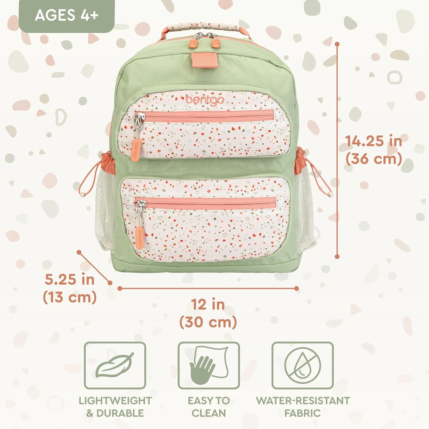 Bentgo Kids Backpack (Whimsy & Wonder Collection) - Lightweight 14’’ for School, Travel & Daycare - Ideal for Kids 4 , Durable & Water-Resistant, Roomy Interior, Loop for Lunch Bag (Geo Speckle)