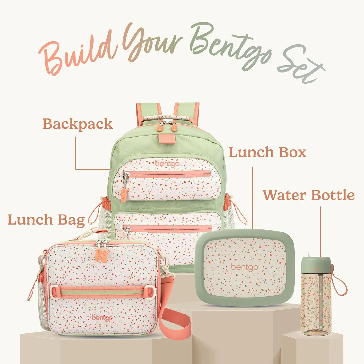 Bentgo Kids Backpack (Whimsy & Wonder Collection) - Lightweight 14’’ for School, Travel & Daycare - Ideal for Kids 4 , Durable & Water-Resistant, Roomy Interior, Loop for Lunch Bag (Geo Speckle)