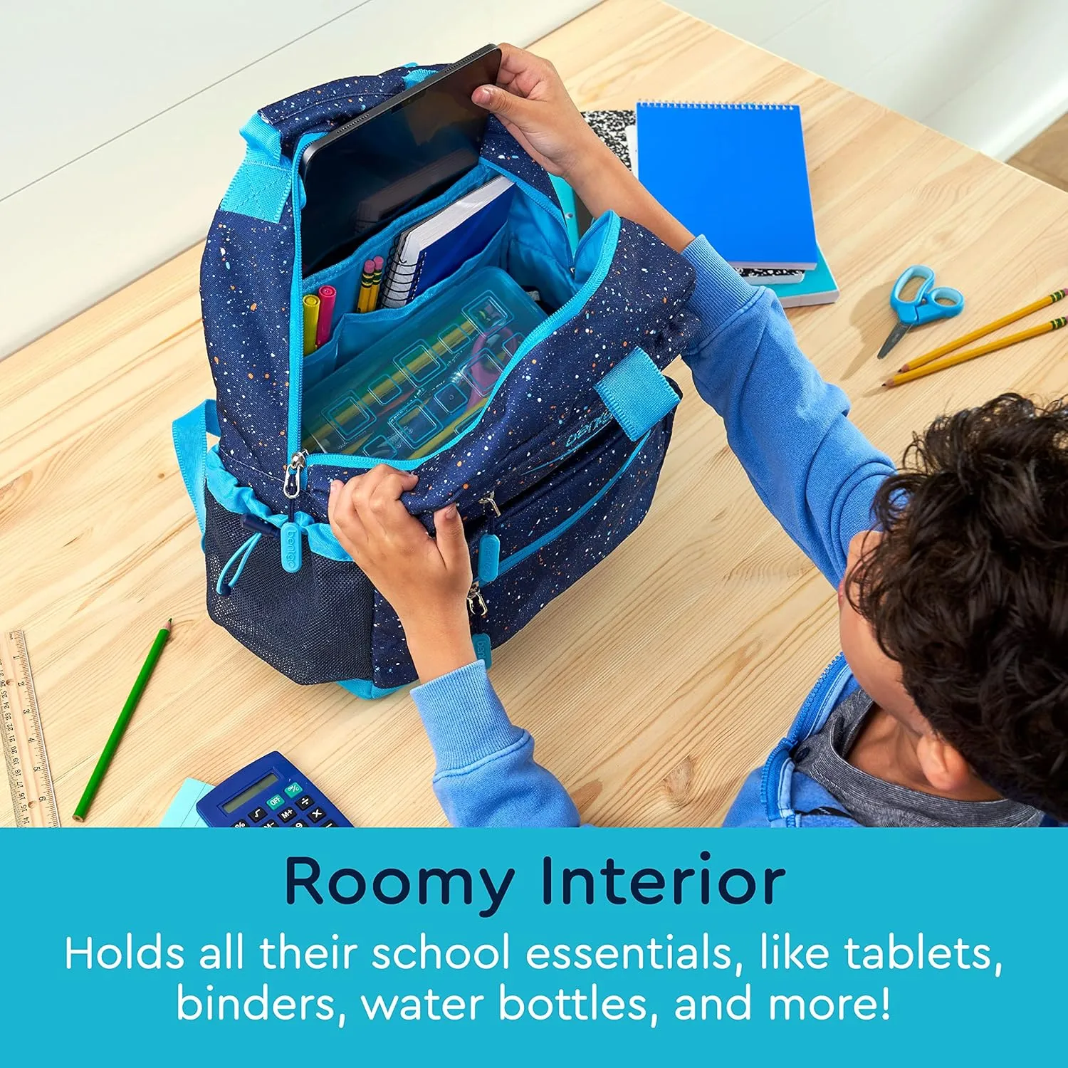 Bentgo Kids Confetti Backpack - Lightweight 14” Backpack for School, Travel & Daycare, Ideal for Ages 4 , Durable & Water-Resistant, Roomy Interior, & Loop for Lunch Bag (Confetti Edition-Abyss Blue)
