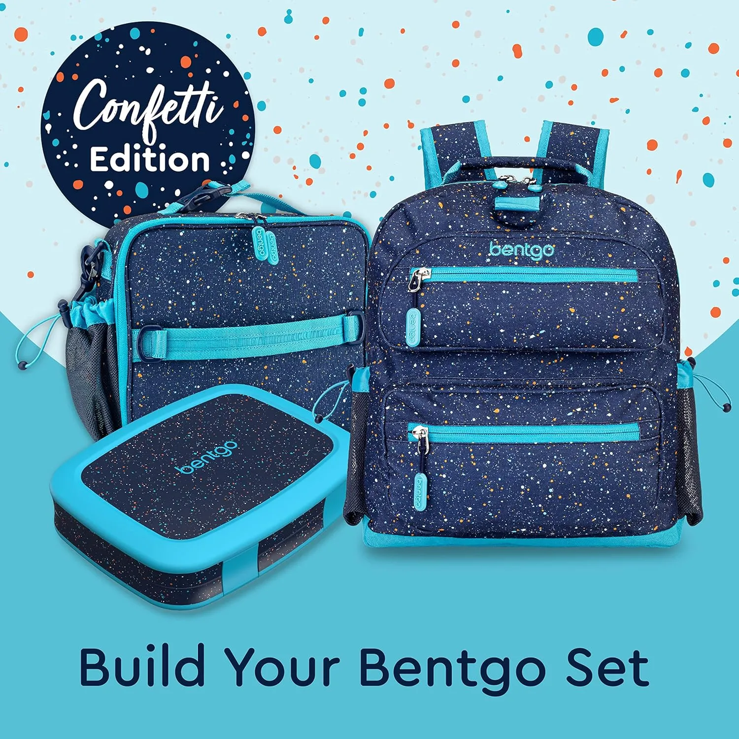 Bentgo Kids Confetti Backpack - Lightweight 14” Backpack for School, Travel & Daycare, Ideal for Ages 4 , Durable & Water-Resistant, Roomy Interior, & Loop for Lunch Bag (Confetti Edition-Abyss Blue)