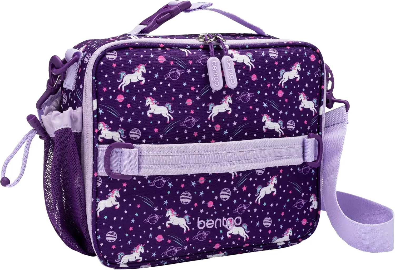 Bentgo Kids Lunch Bag - Durable, Double-Insulated Lunch Bag for Kids 3 ; Holds Lunch Box, Water Bottle, & Snacks; Easy-Clean Water-Resistant Fabric & Multiple Zippered Pockets (Unicorn)