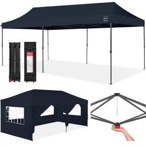 Best Choice Products 10x20ft Party Tent Pop Up Canopy Easy Setup w/ 1-Button Setup, Wheeled Case, 4 Weight Bags - Navy