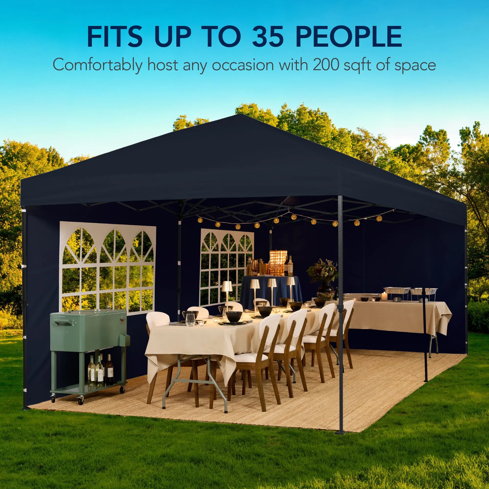 Best Choice Products 10x20ft Party Tent Pop Up Canopy Easy Setup w/ 1-Button Setup, Wheeled Case, 4 Weight Bags - Navy