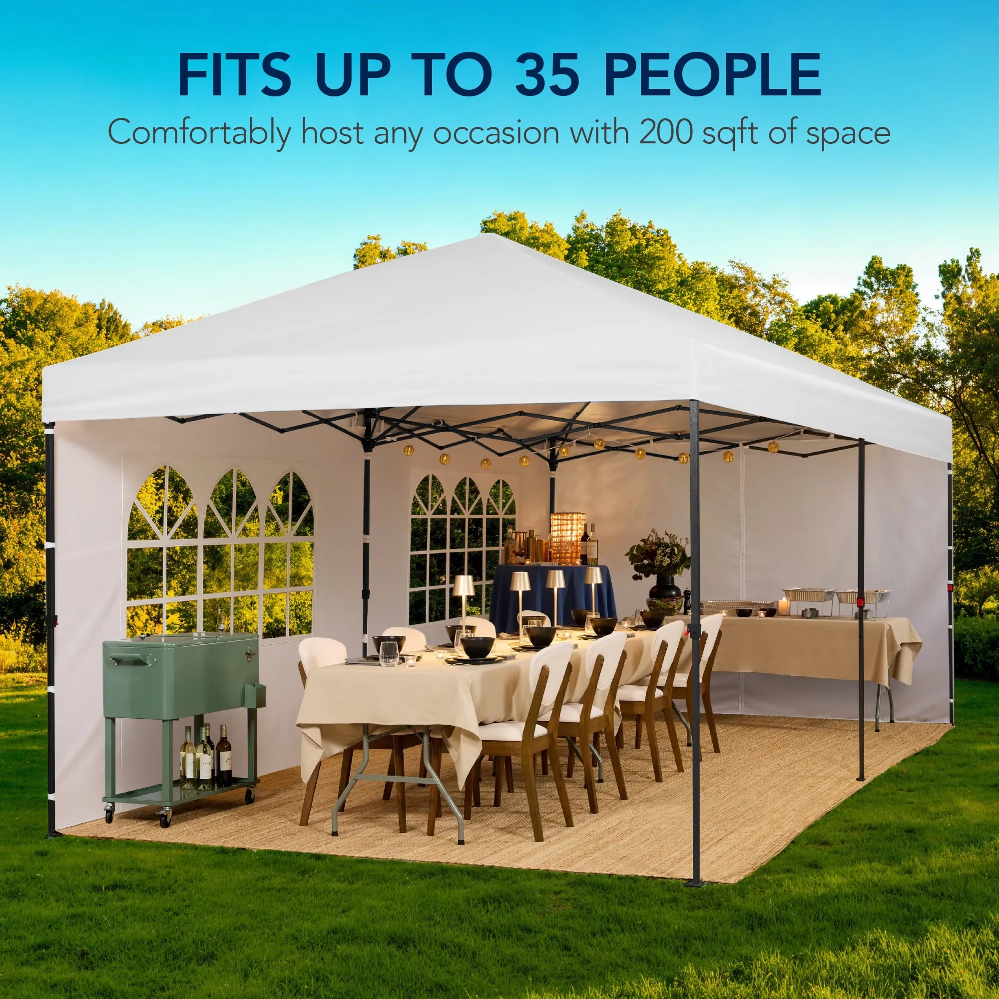 Best Choice Products 10x20ft Party Tent Pop Up Canopy Easy Setup w/ 1-Button Setup, Wheeled Case, 4 Weight Bags - White