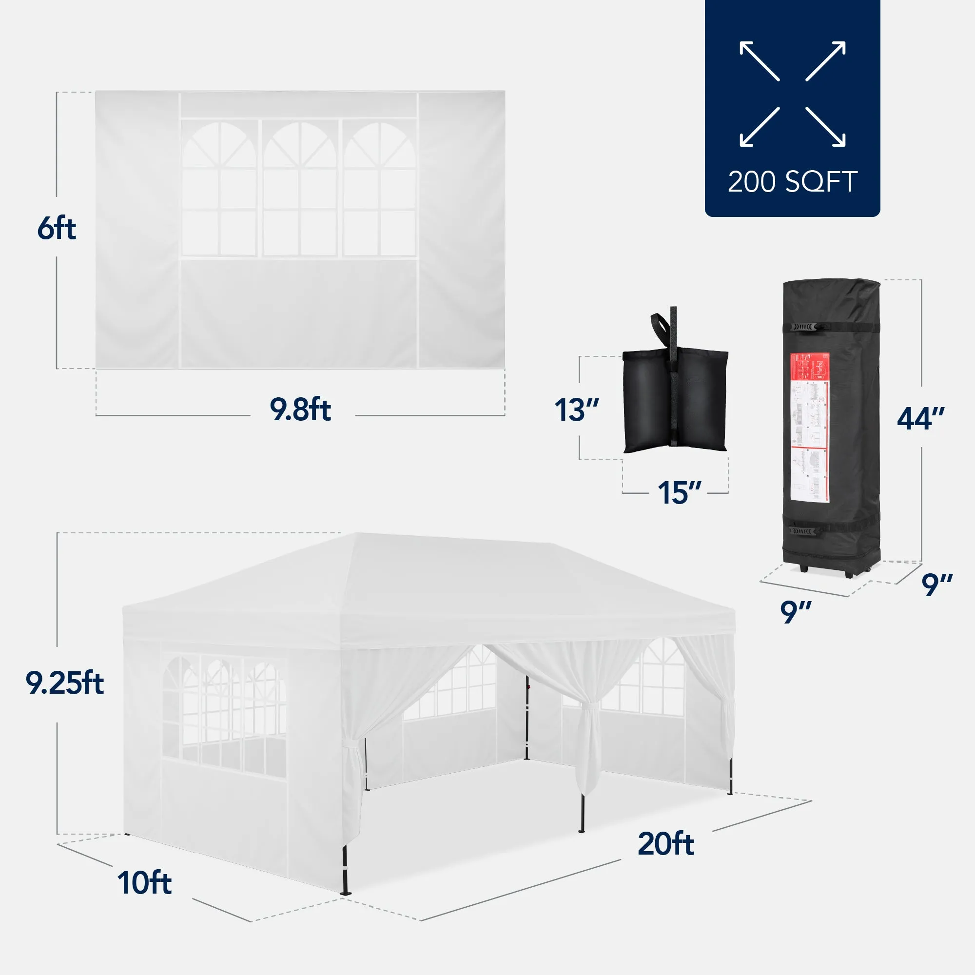 Best Choice Products 10x20ft Party Tent Pop Up Canopy Easy Setup w/ 1-Button Setup, Wheeled Case, 4 Weight Bags - White