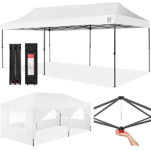 Best Choice Products 10x20ft Party Tent Pop Up Canopy Easy Setup w/ 1-Button Setup, Wheeled Case, 4 Weight Bags - White